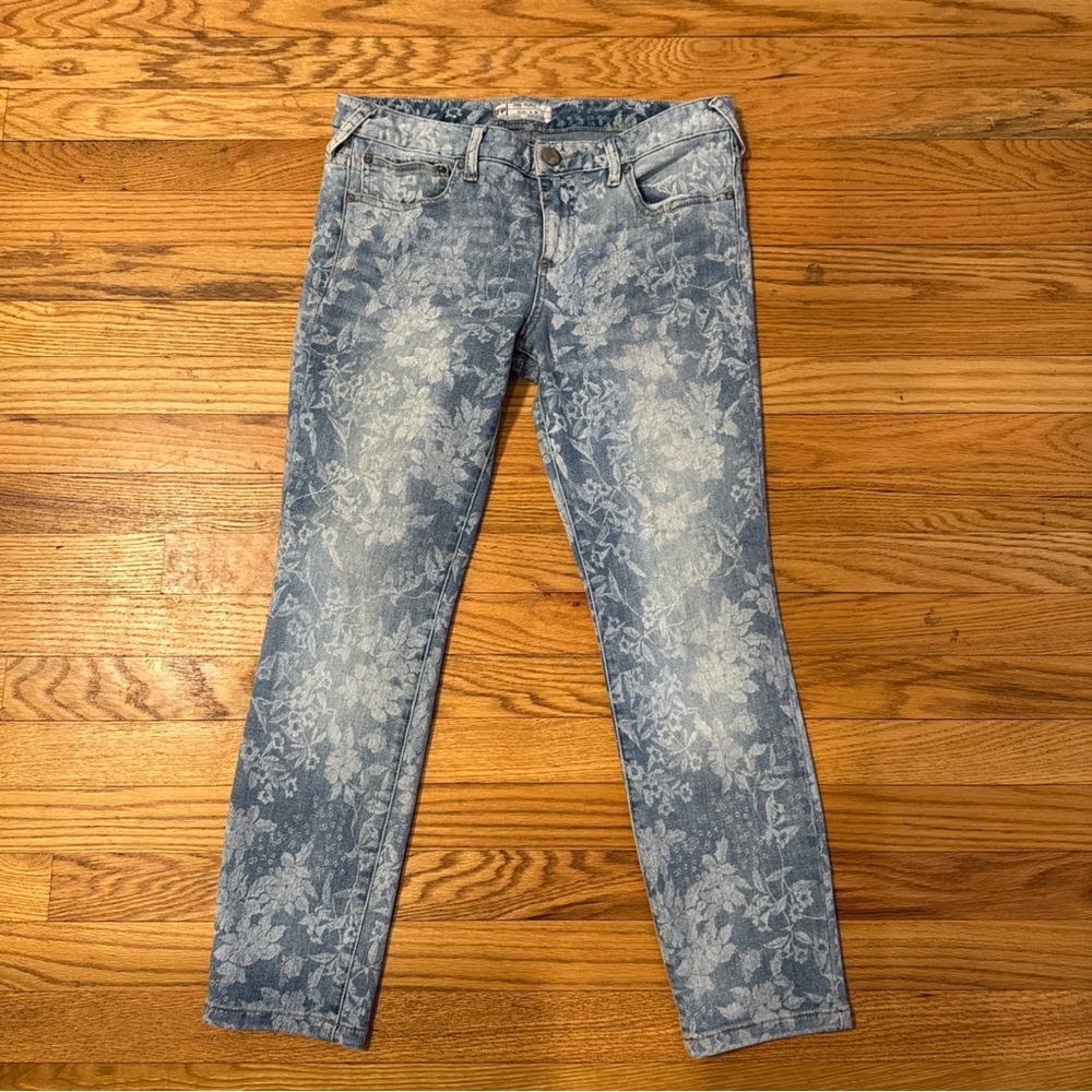 Free People Crop Floral Stretch Skinny Jeans Sz 30
